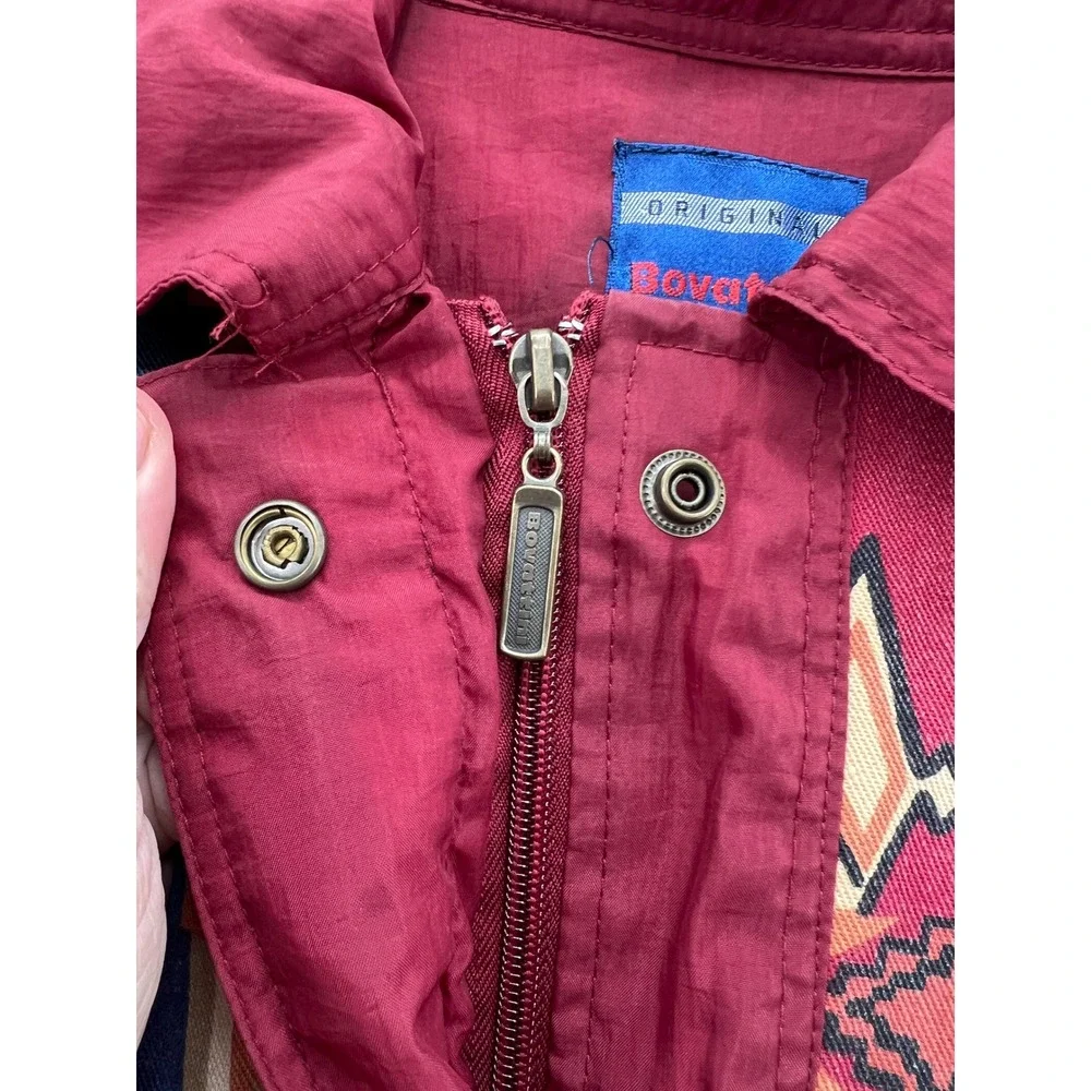 VTG Bovattini Sportswear Jacket Sz L 90s Southwestern Patchwork Bomber Red